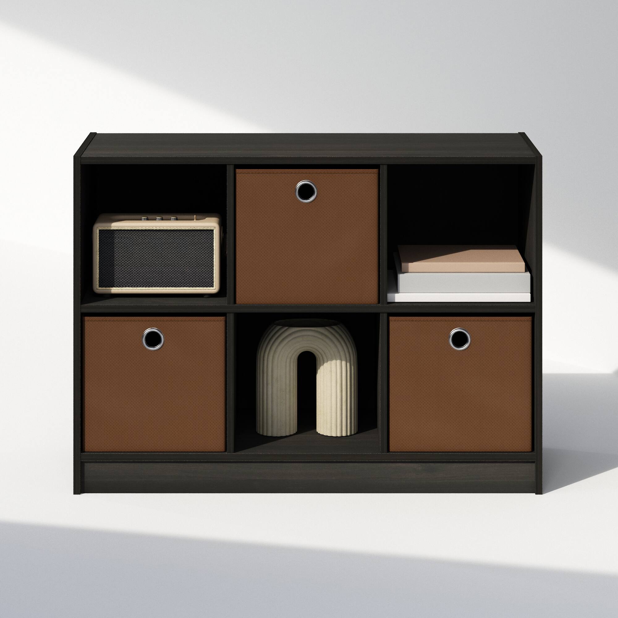 Alt View 4. Furinno - Cubic Multipurpose Clothing & Closet Storage Organizer Shelf with Bin Drawers, 6-Cube - Espresso/Brown.