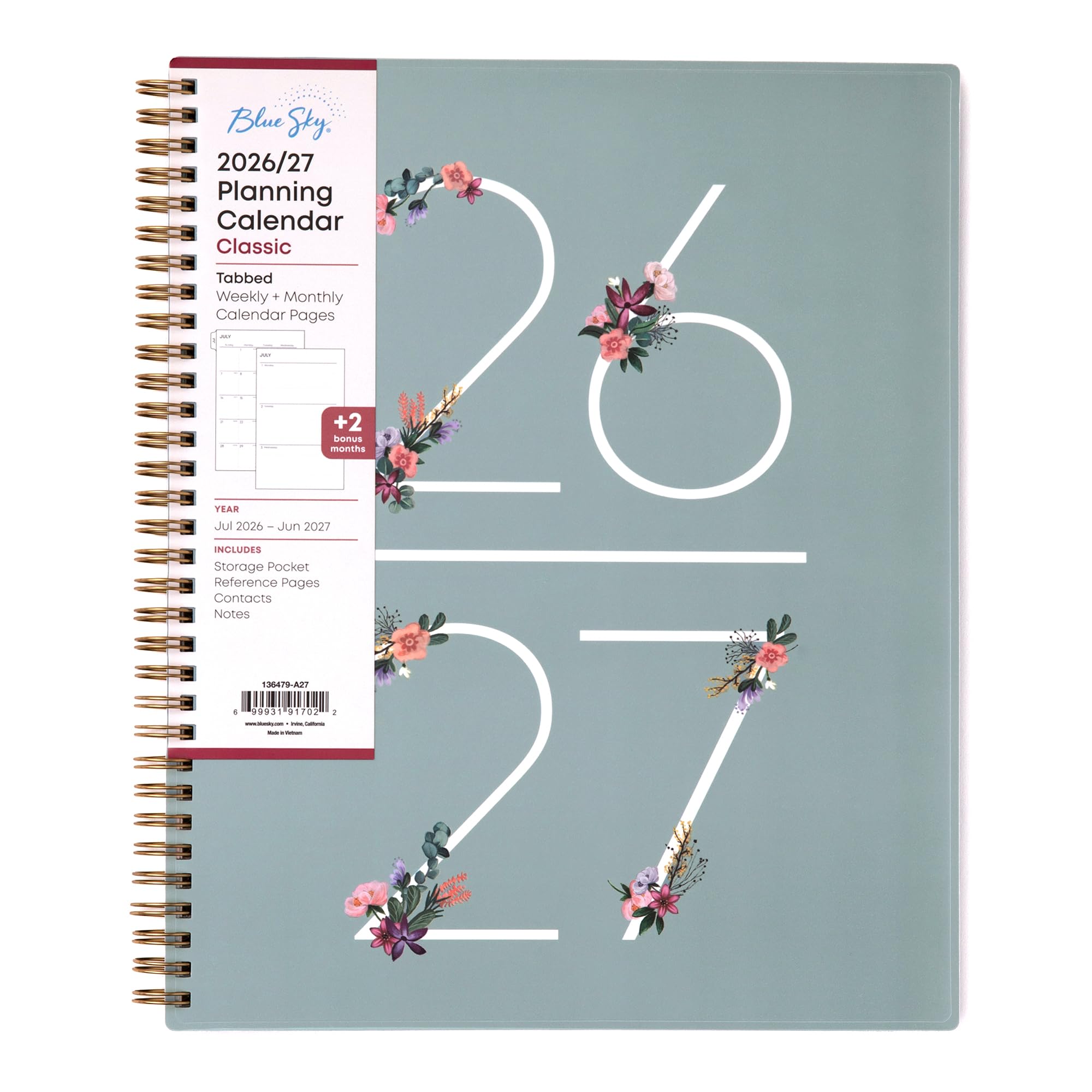 Blue Sky. 2026/27 Planning Calendar Classic Tabbed Weekly + Monthly Calendar Pages 30 20 months bonus +2 26 YEAR Jul 2026 Jun 2027 INCLUDES Storage Pocket Reference Pages Contacts Notes 136479-A27 6 9931-91702 1 www.blog.com mina_Galmma - Vitaman 27