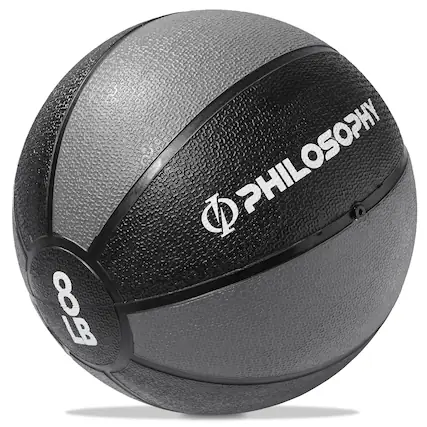 Front. Philosophy Gym - Medicine Ball - Weighted Fitness Ball - Non-Slip Grip - Black.