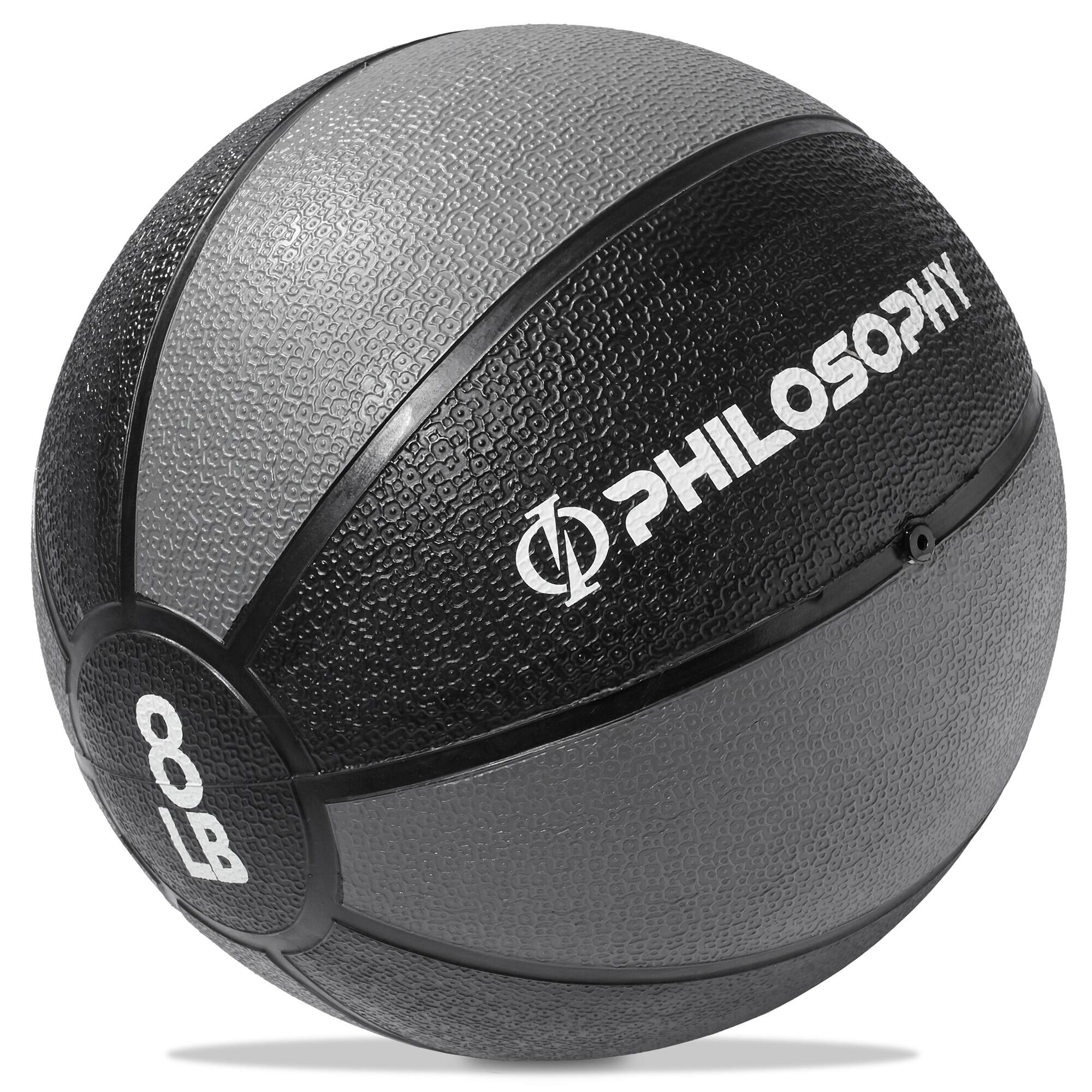 Front. Philosophy Gym - Medicine Ball - Weighted Fitness Ball - Non-Slip Grip - Black.