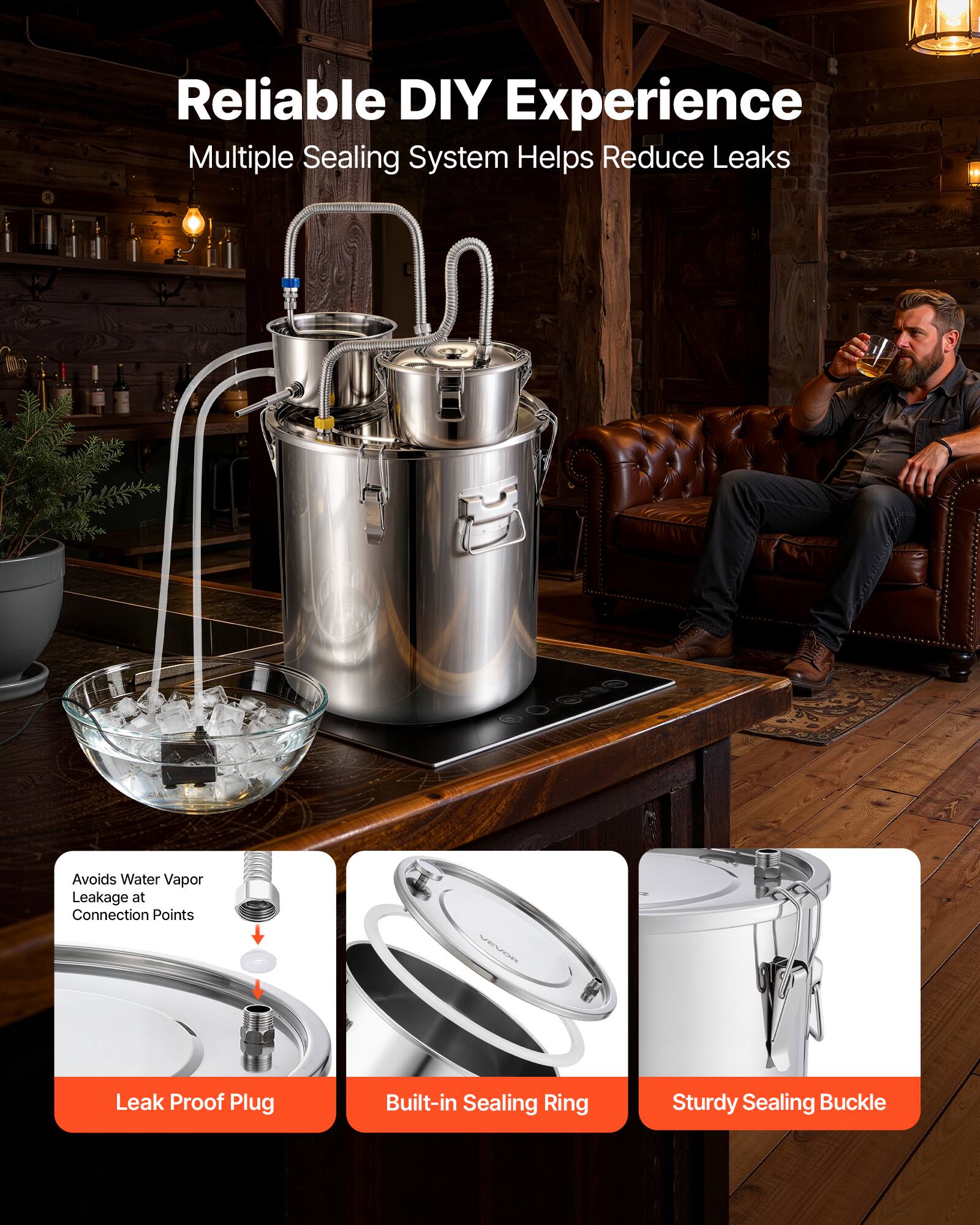 Reliable DIY Experience  
Multiple Sealing System Helps Reduce Leaks  
A Avoids Water Vapor Leakage at Connection Points  
Leak Proof Plug  
Built-in Sealing Ring  
Sturdy Sealing Buckle