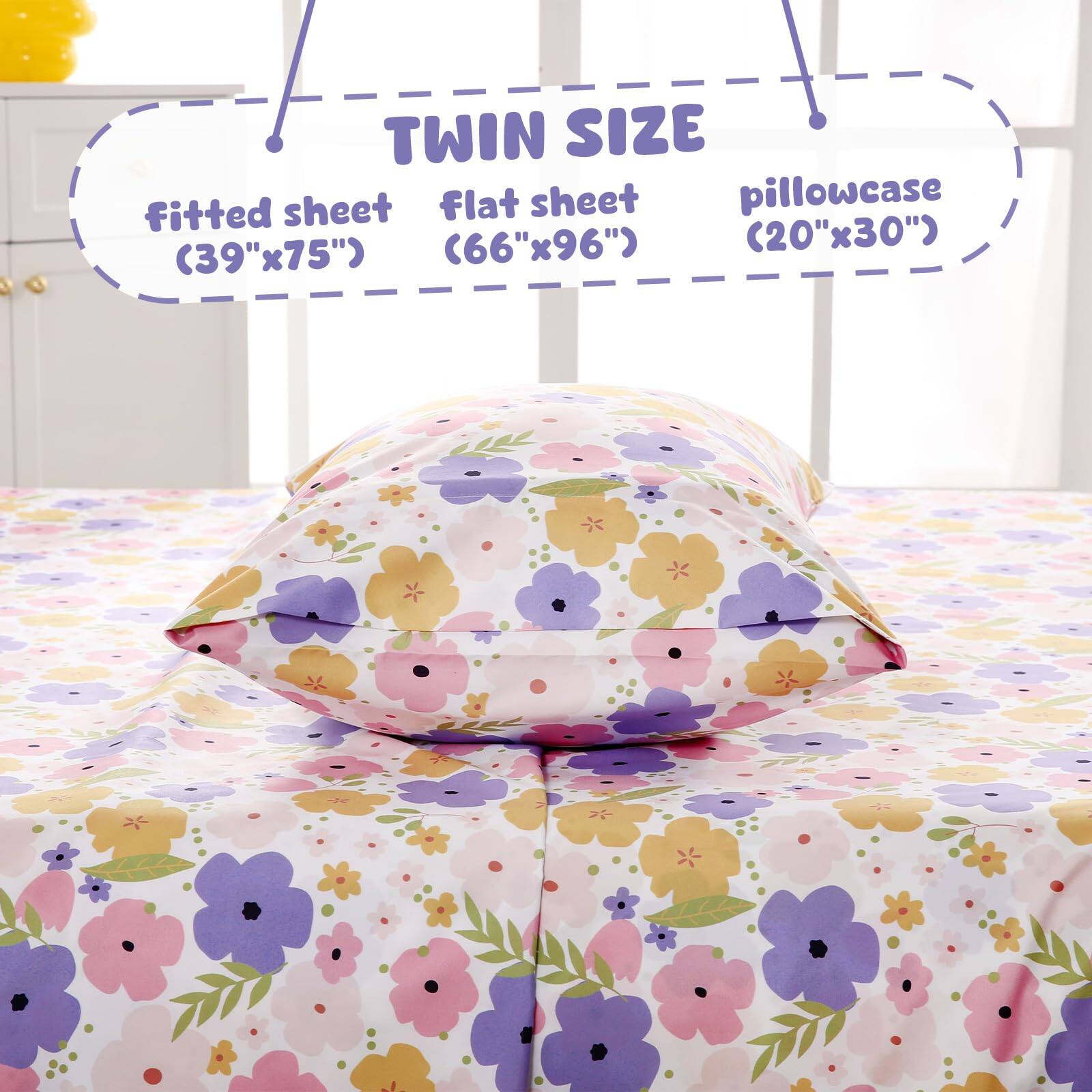 TWIN SIZE  
fitted sheet (39"x75")  
flat sheet (66"x96")  
pillowcase (20"x30")