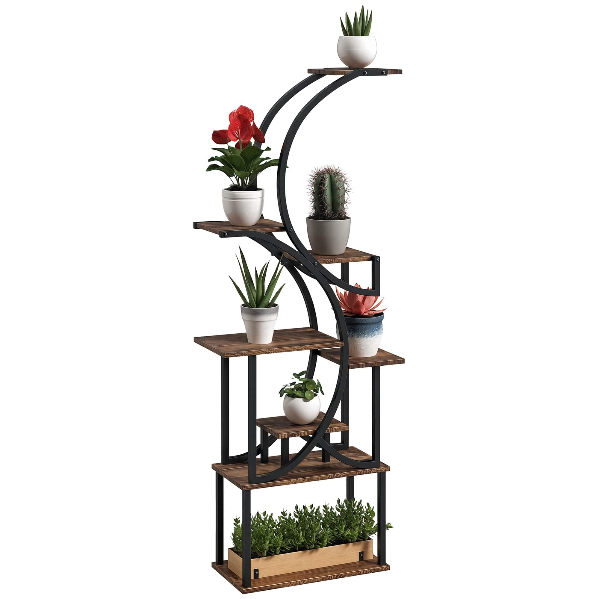 Outsunny - 8 Tier Plant Stand Indoor, 62" Tall Plant Shelf, S-Shaped Plant Rack for Multiple Plants, Corner Plant Flower Holder - Carbonized