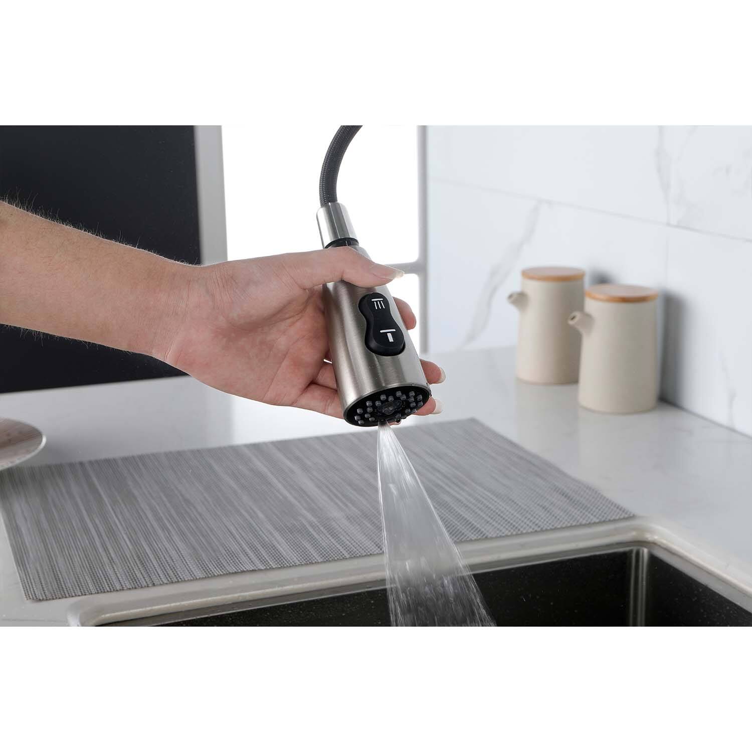 Alt View 9. Siljoy - Single Handle Stainless Steel Kitchen Sink Faucet with Pull Down Sprayer - Brushed Nickel.