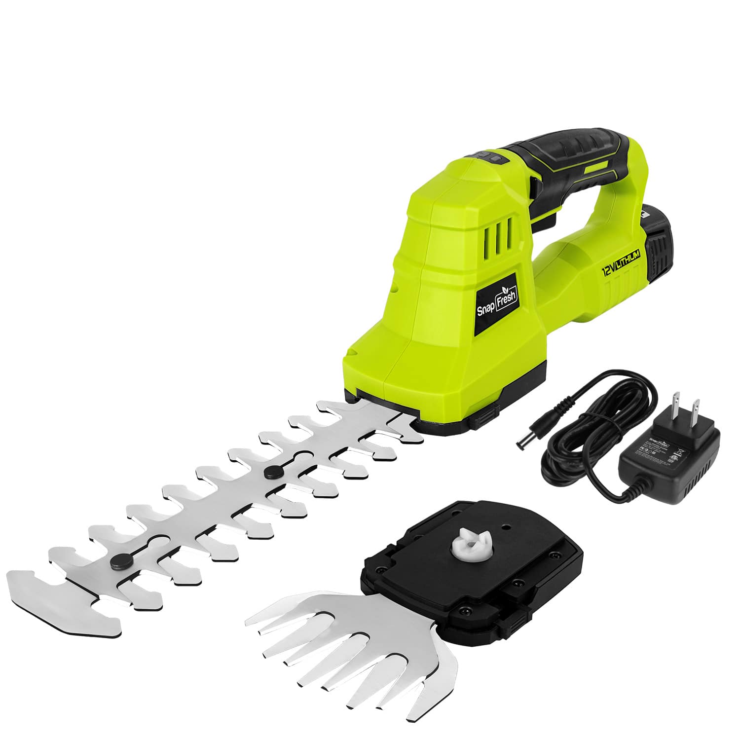 SnapFresh - 12V Cordless Grass Shears 2 in 1 Hedge Trimmer and Grass Cutter with Battery and Charger Included - Green