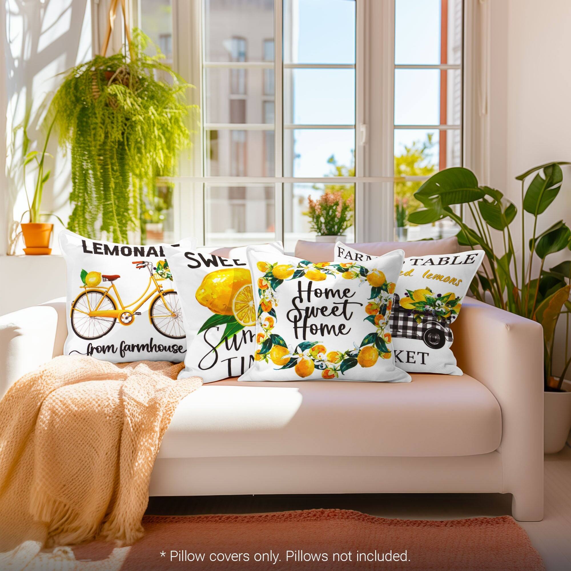 LEMONAL FAR SWEE TABLE d lemons Home Sweet Home from farmhouse Sun T KET * Pillow covers only. Pillows not included.