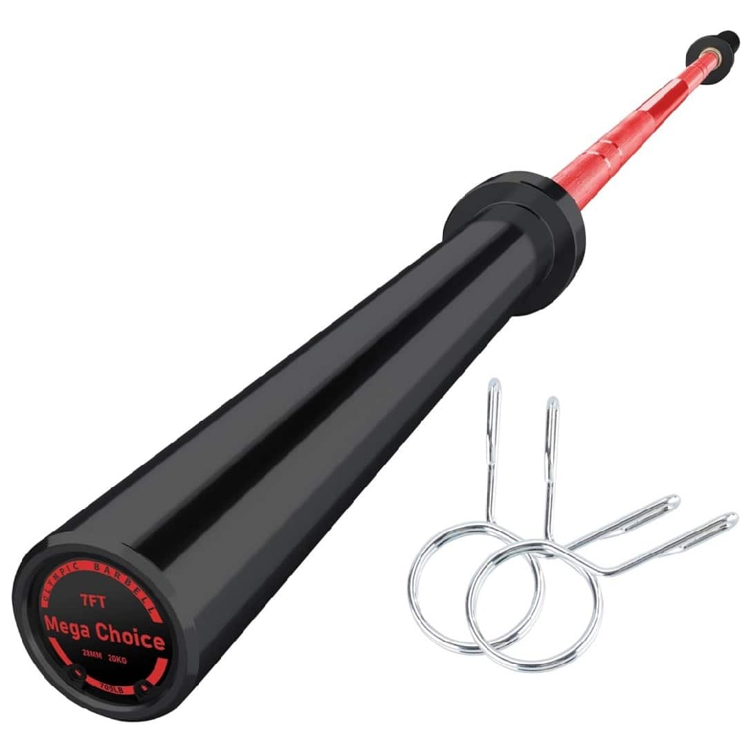GARVEE - 7FT Olympic Barbell, Weight Bar For Weightlifting and Powerlifting 45lb - BLACK and RED