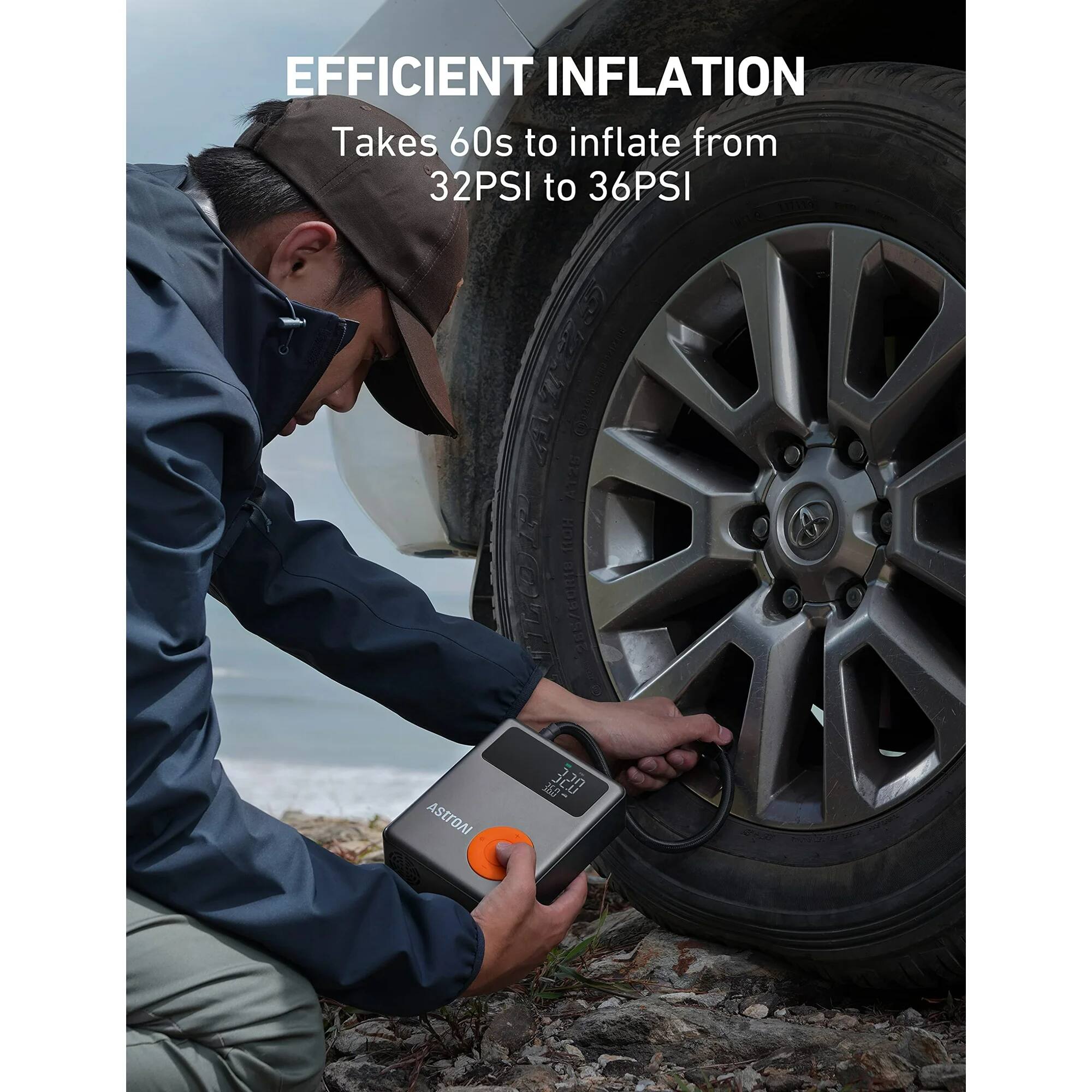 EFFICIENT INFLATION  
Takes 60s to inflate from 32PSI to 36PSI