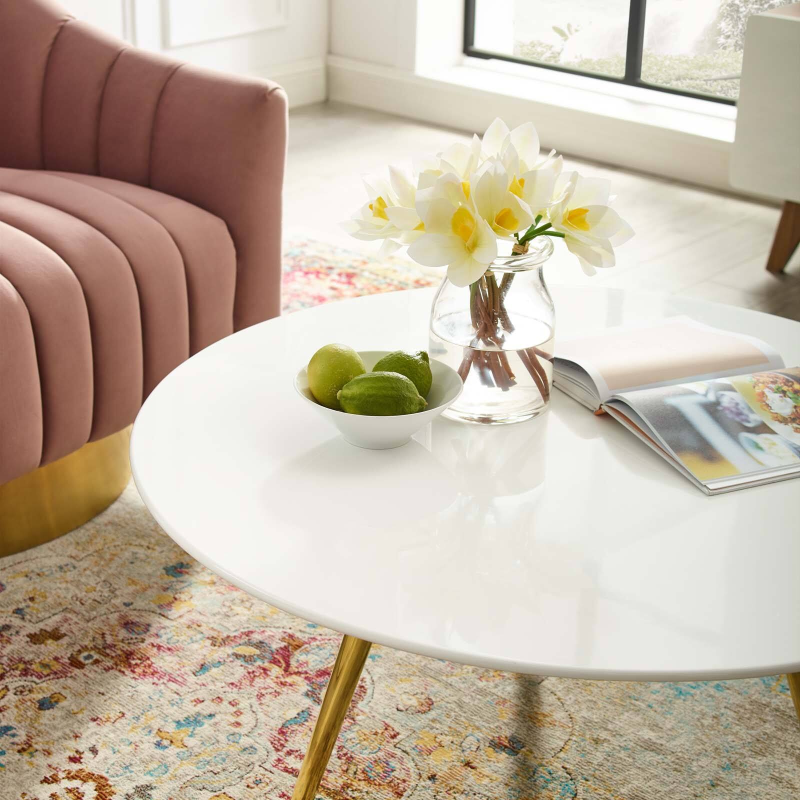 Modway Lippa Round Wood Coffee Table with Tripod Base Gold White EEI ...