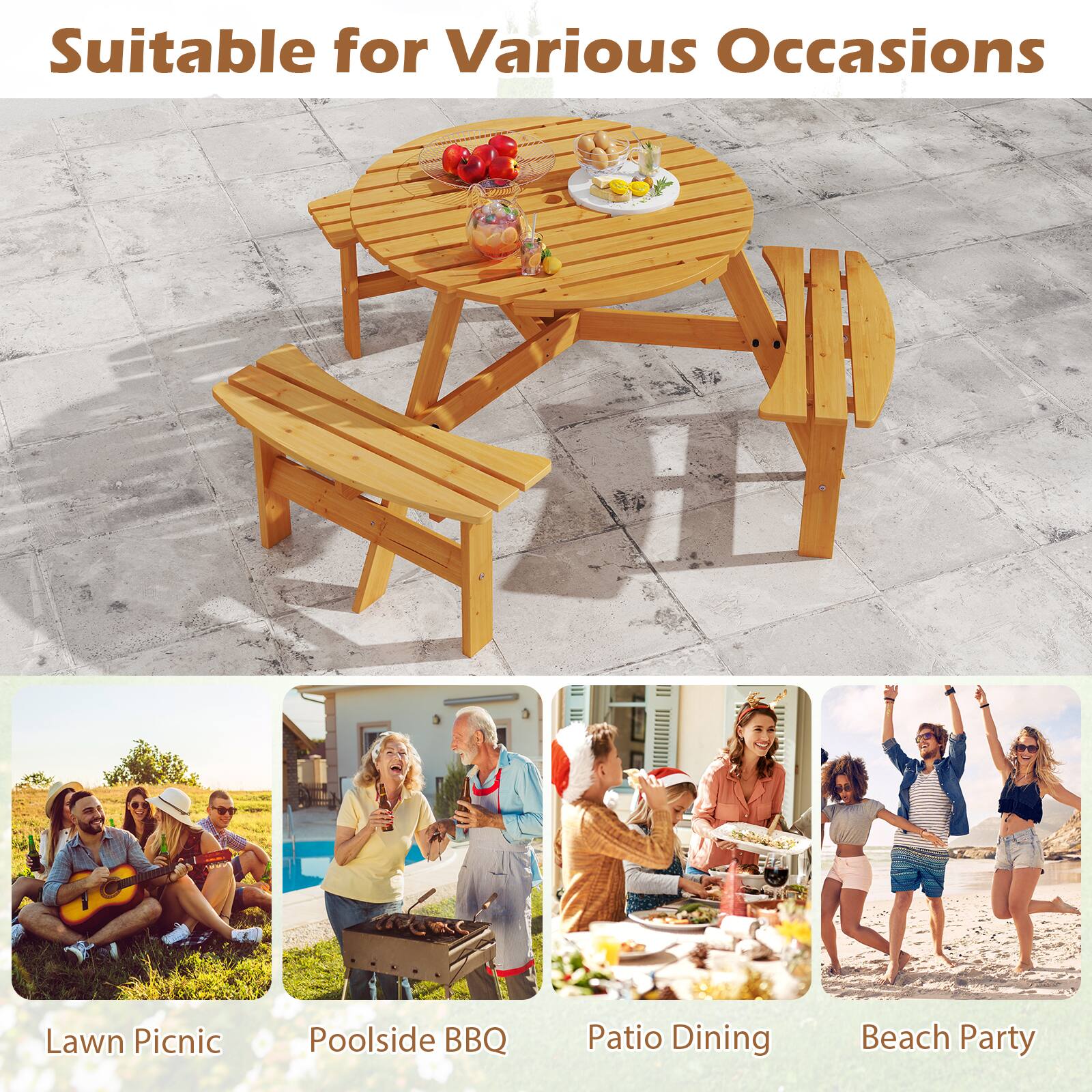 Suitable for Various Occasions

Lawn Picnic  
Poolsides BBQ  
Patio Dining  
Beach Party