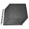 Front. VEVOR - Puzzle Exercise Mat, 24 PCS Fitness Equipment Mats, 24 x 24 x 0.56 in, High-Density EVA Foam Mat Set - Black with White Dots.