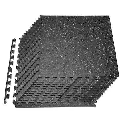 Front. VEVOR - Puzzle Exercise Mat, 24 PCS Fitness Equipment Mats, 24 x 24 x 0.56 in, High-Density EVA Foam Mat Set - Black with White Dots.