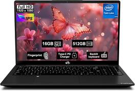 NIMO - 15.6" FHD IPS Student Laptop 16GB RAM 512GB SSD, 4 Cores 13th Gen Intel N150 3.6GHz Fingerprint Wi-Fi 6 - Black
