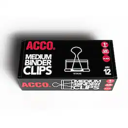 ACCO - Medium Binder Clips, 0.63" Capacity, 12 Clips/Pack - Black