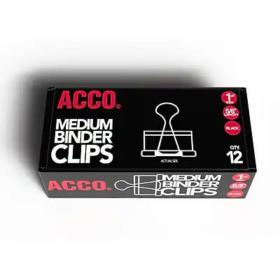 ACCO
MEDIUM BINDER CLIPS
1 5/8 CAPACITY
BLACK
QTY 12
ACCO
MEDIUM BINDER CLIPS