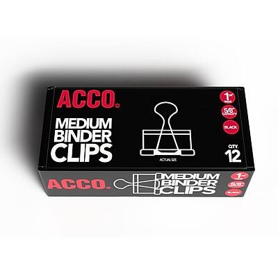 ACCO  
MEDIUM BINDER CLIPS  
1 5/8 CAPACITY  
BLACK  
QTY 12  

ACCO  
MEDIUM BINDER CLIPS