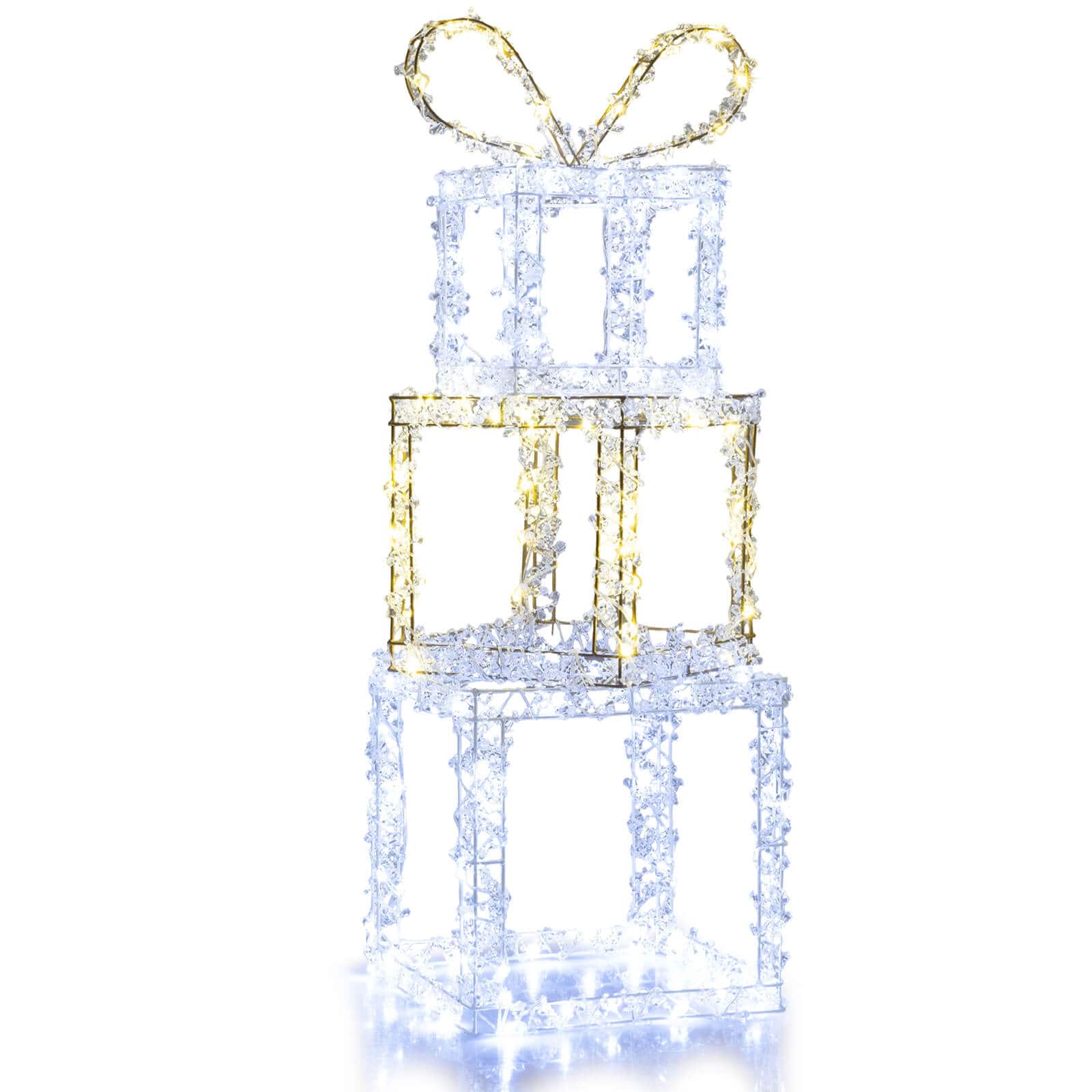 Costway - Set of 3 Pre-Lit Christmas Present Box Lights with Warm & Cold White LED Lights - Multicolor