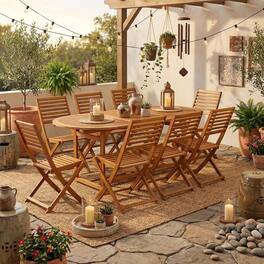 Outdoor Escape - Oil-Finish Wooden Patio Set with Dining Table and 8 Outdoor Chairs - Brown