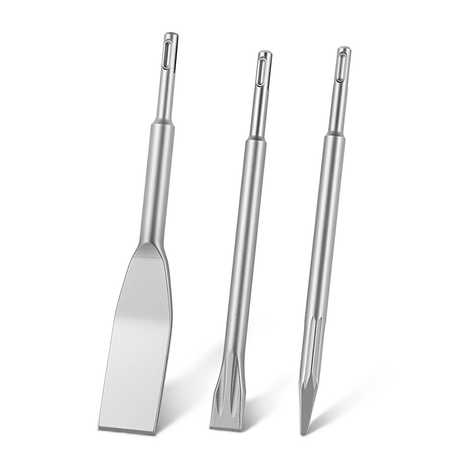 VEVOR - SDS Plus Chisel Set, 3 pcs SDS Plus Rotary Hammer Drill Attachments, Includes Point, Flat, & Angled Spade Chisels - Silver
