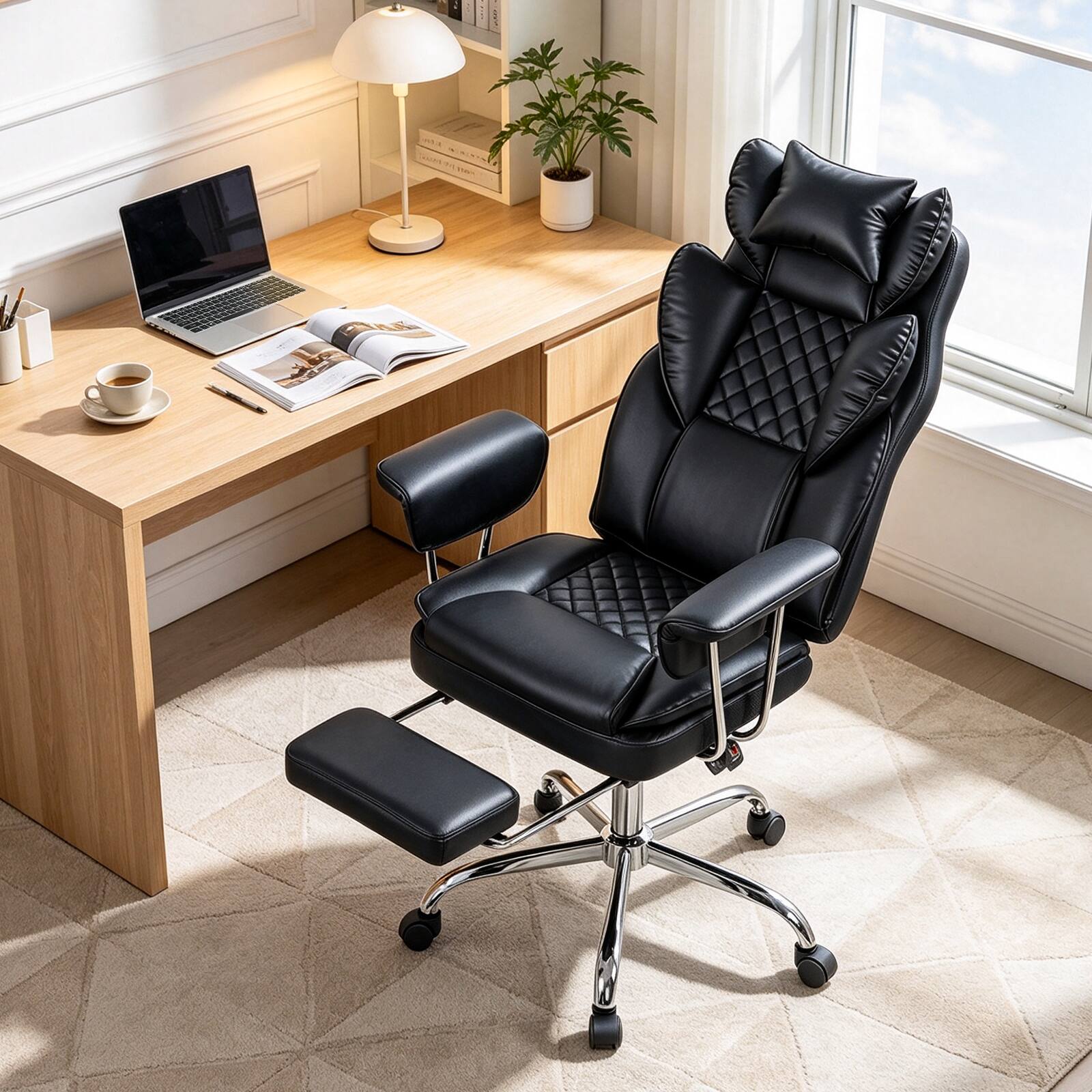 Alt View 1. Costway - Costway Big and Tall Executive Office Chair with Lumbar Support, Adjustable Seat Height - Black.