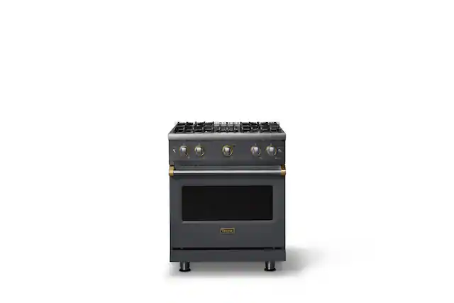 Front. Viking - 30 in. Wide Pro 5 Series 4.0 Cu. Ft. Freestanding Gas Convection Range - Cast Black w. Brushed Brass Trim - Cast Black.