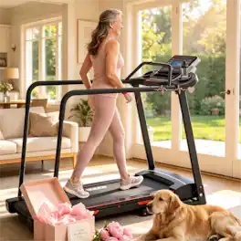 Mother's Day Gift - Redliro Senior Treadmill with Long Handrails, Foldable Treadmill with Incline for Senior, 350lbs - Black
