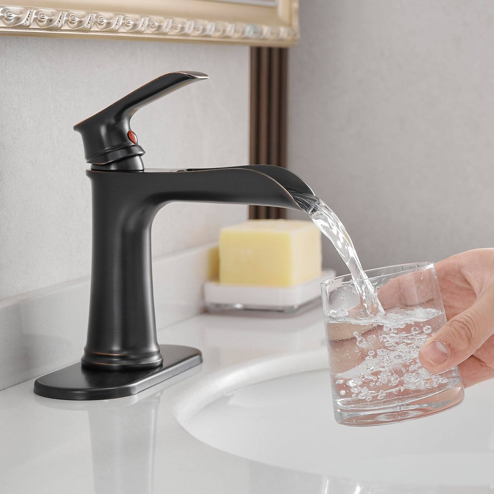 Alt View 2. Boyel Living - Single Handle Single Hole Bathroom Faucet Oil Rubbed Bronze with Deck Plate Pop Up Drain and Water Supply Hoses - Oil Rubbed Bronze.