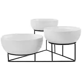 Gibson - Elite 4 Piece Bowl Set with Metal Rack - White