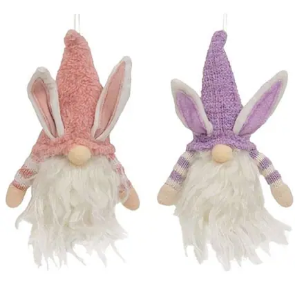 Front. BreeBe - *Striped Gnome Easter Bunny Ornament 2 Asstd. - Multi.