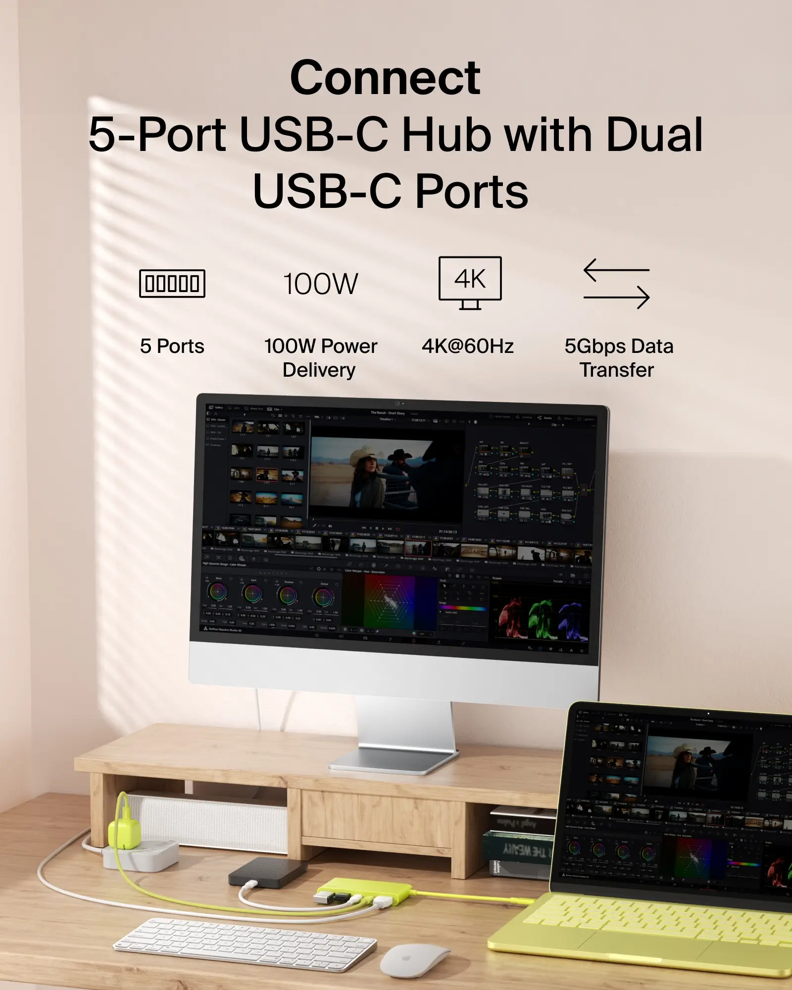 Belkin 5 Port Hub w/ 4K HDMI Display with 60Hz, 100W PD, Data Transfer ...