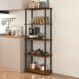 HOMLUX - 5-Tier 57.4" Open Shelf Bookcase Compact Storage Bookshelf for Living Room Bedroom Office - Light Cherry & Black