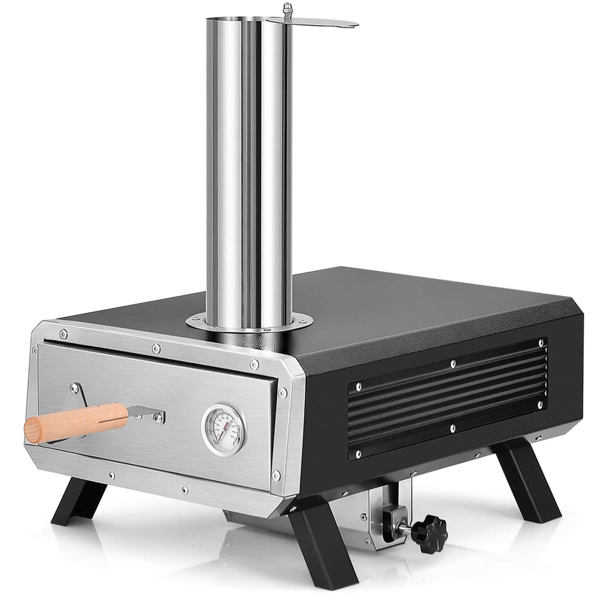 Alt View 15. Costway - Outdoor Pizza Oven Wood Pellet Pizza Stove with 12" Round Rotatable Pizza Stone - Black + Silver.