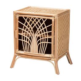 bali & pari - Danna Modern Bohemian Rattan Nightstand - Natural Brown
