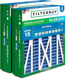 Filterbuy - 21x23.5x5 MERV 13 Smoke & Allergy Defense, Pleated HVAC AC Furnace Air Filters Replacement for Trane & More (2-Pack) - Blue