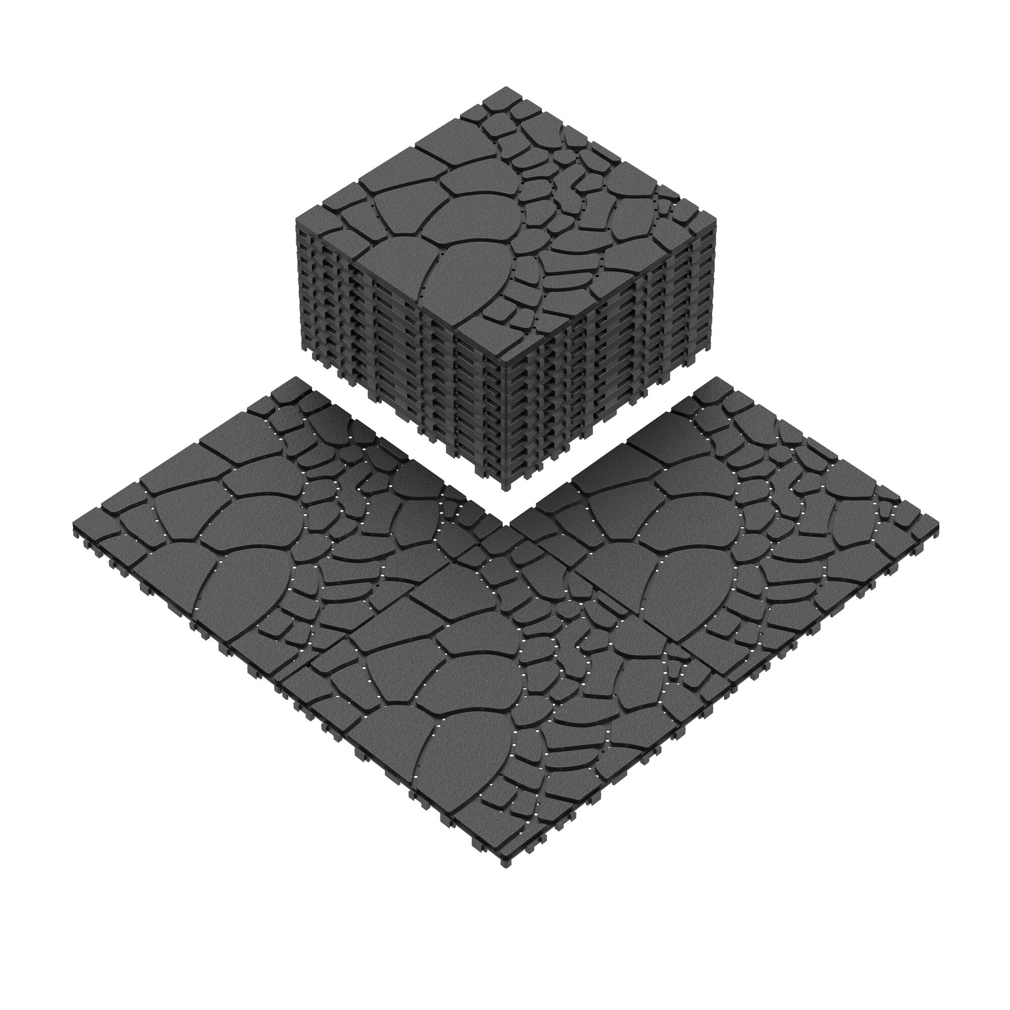 Left. Loheer - 44PCS 12 Inch Interlocking Patio Deck Tiles Stone Pattern Outdoor Flooring Porch Poolside Balcony - Grey.