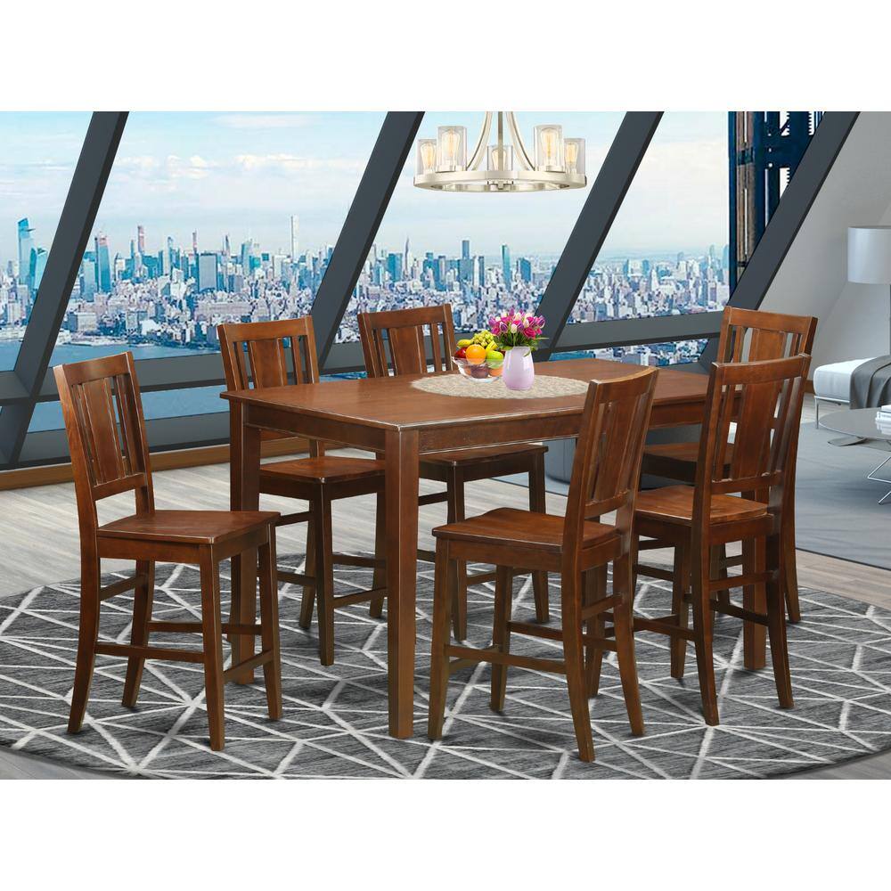Front. East West Furniture - 7 Pc pub Table set- counter height Table and 6 counter height chair - Mahogany.