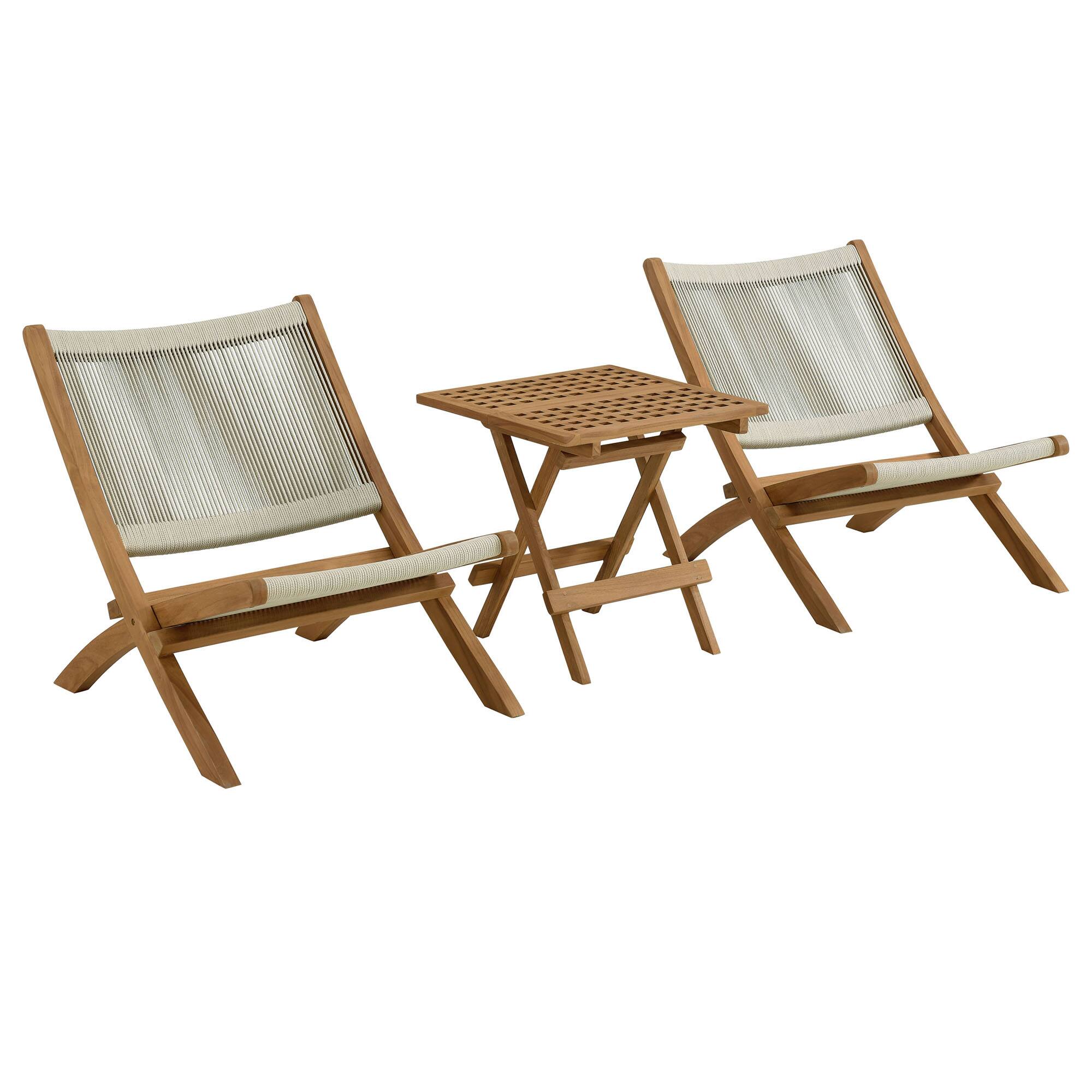 Left. Modway - Vienna 3-Piece Outdoor Patio Teak and Rope Folding Lounge Chairs and Side Table by Modway - Natural Natural.