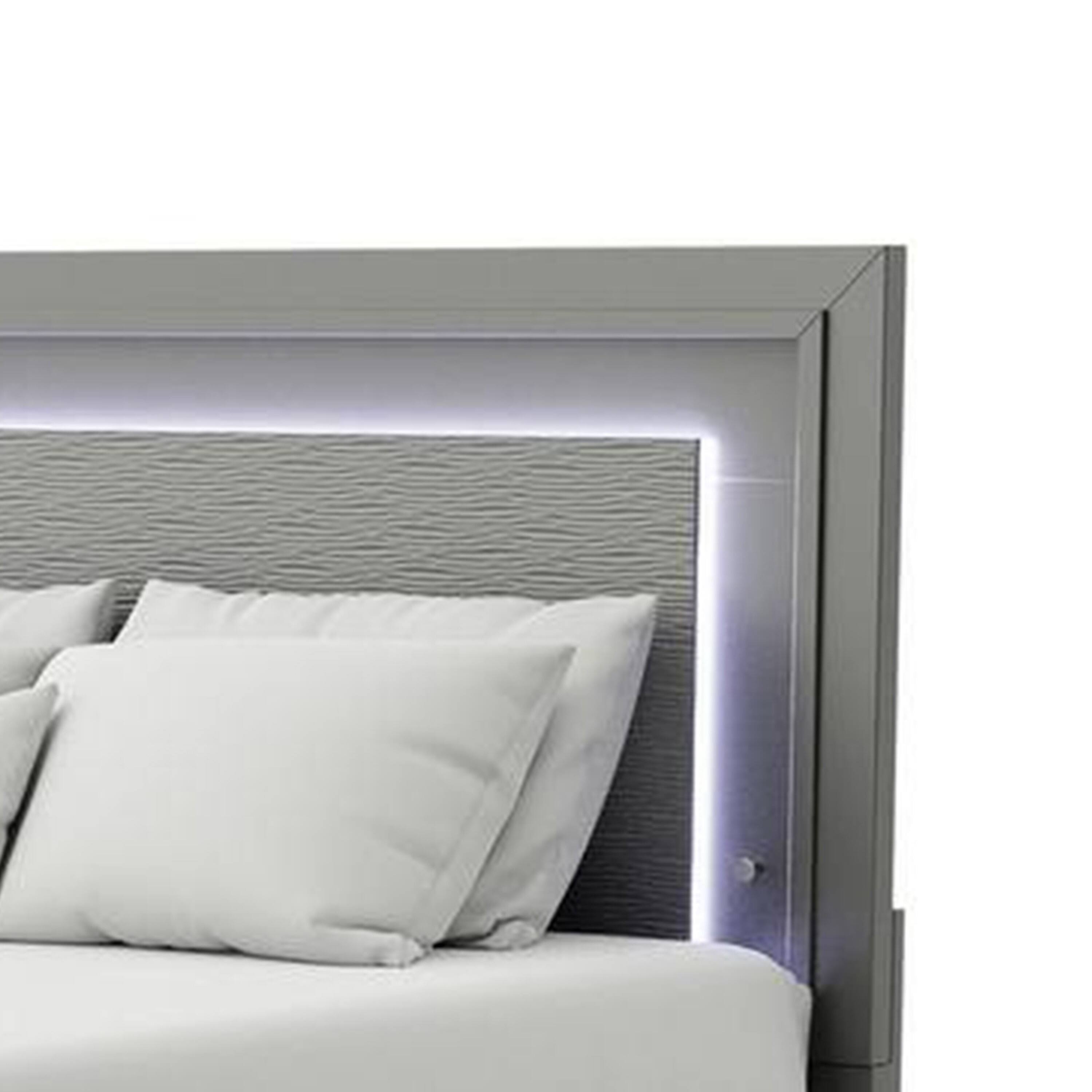 Alt View 2. Manhattan Lane - Aliso Queen Size Bed, LED Panel Headboard, Modern Metallic Gray - Metallic Gray.