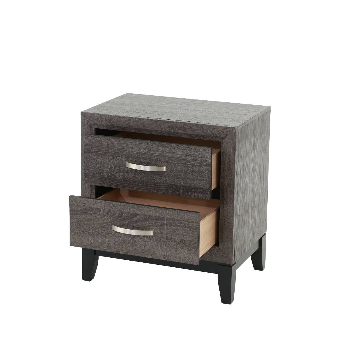 Angle. Loheer - Loheer Rustic Gray Oak Nightstand, Two Drawer Bedside Cabinet for Modern Bedrooms - Gray.