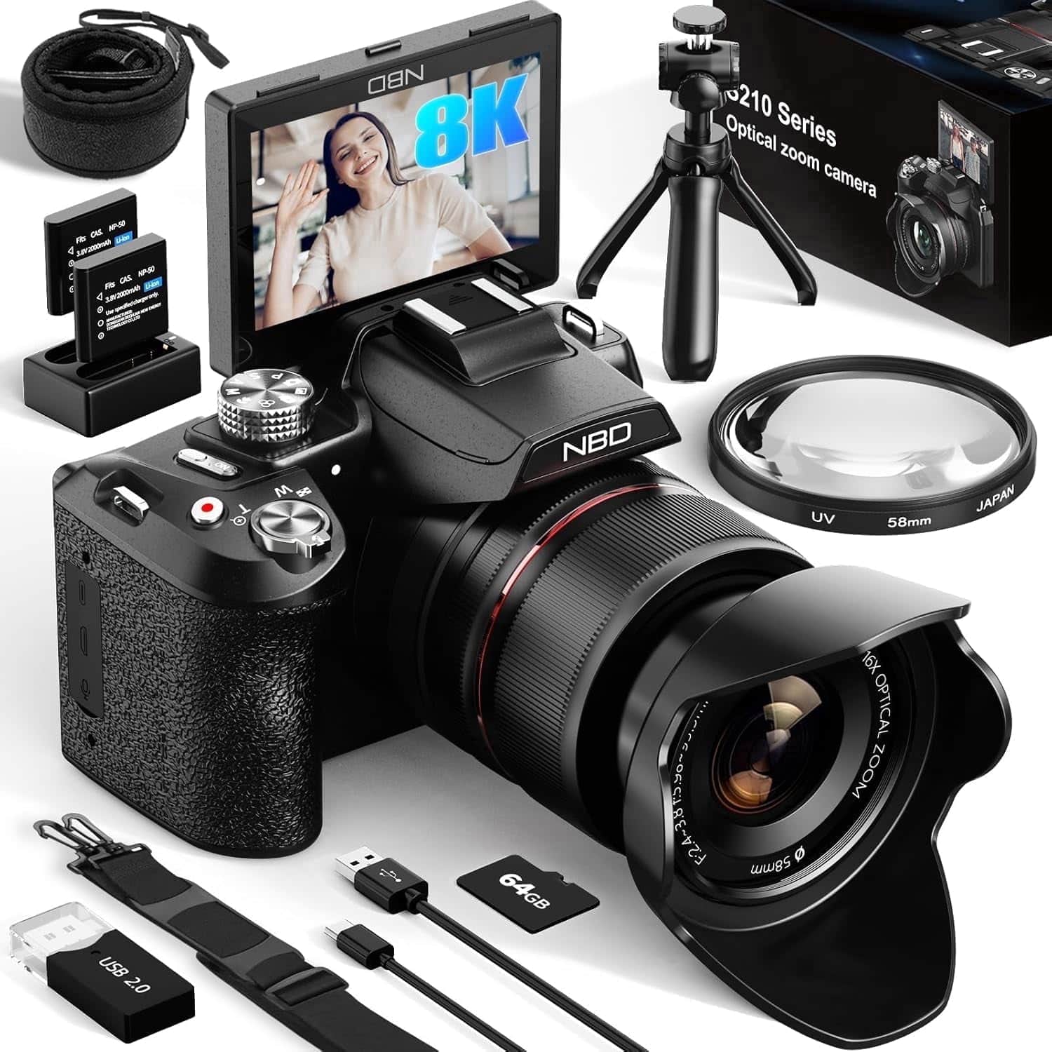 as AP/ST FB beer 3.01, 300ml as KP-50 Fits 3.BY2000mAb Compedelanderungereing 0 0 0

NBD 8K
210 Series Optical zoom camera
USB 2.0

NBD COUPICEPOS.COM mec 1:5 F2.4~3.8 64GB
UV 58mm 16X 16X OPTICAL ZOOM 58mm
JAPAN