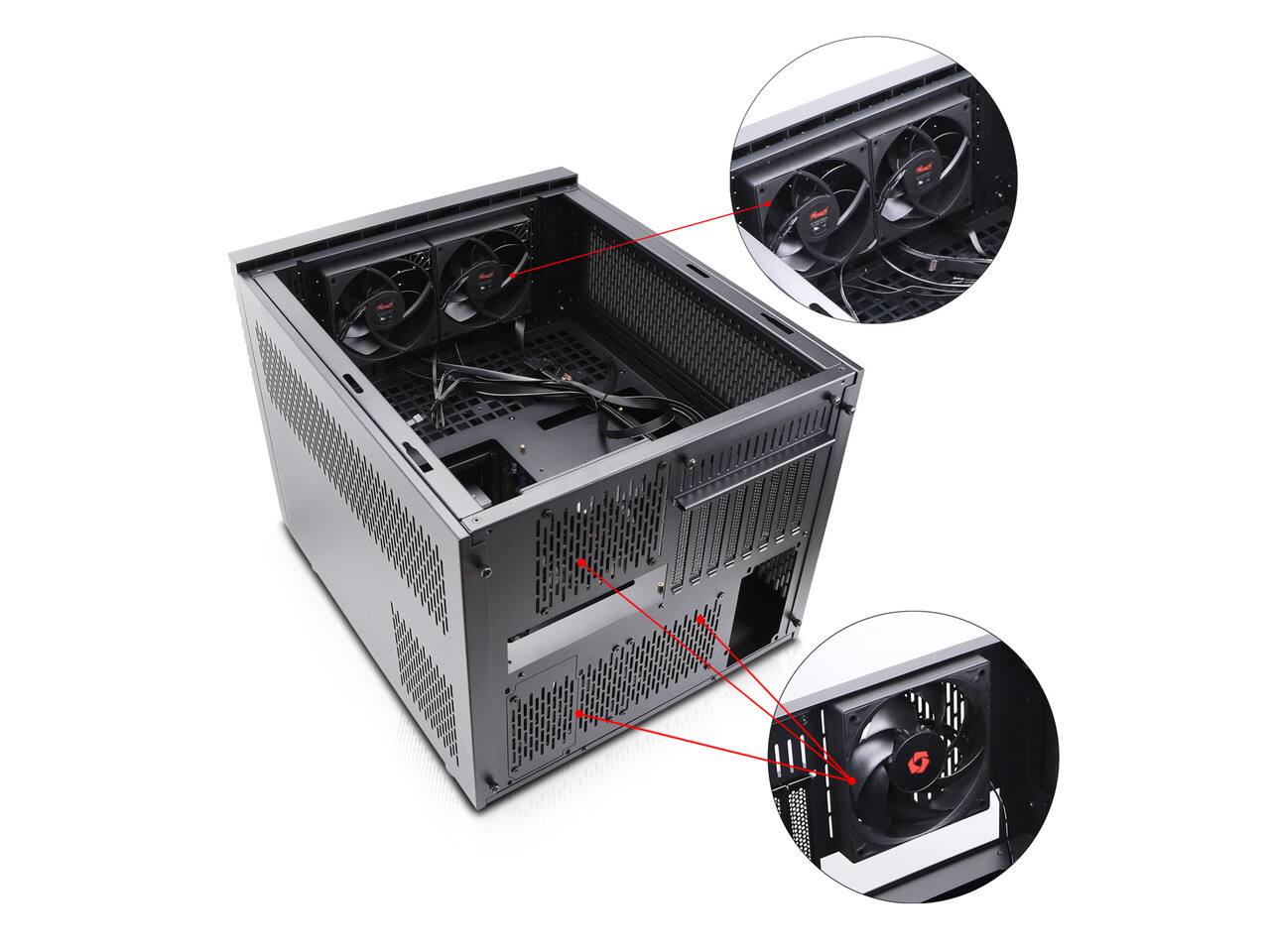 Alt View 5. Rosewill - Rosewill HEARTH NAS MAX | 6x3.5" HDD, 6x2.5" SSD | E-ATX/SSI-EEB | 360mm AIO | USB 3.2 Type C - Black.