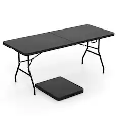 Front. Costway - Costway 6' Folding Table Portable Plastic Indoor Outdoor Picnic Party Dining Camp Tables - Black.