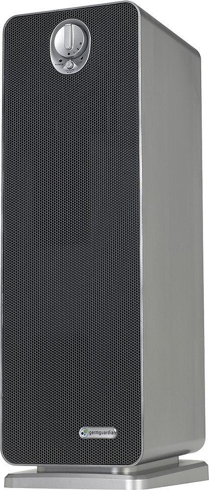 Left View: GermGuardian - 22" Air Purifier Tower with HEPA Filter & UV-C for 150 Sq. Ft Rooms - Silver