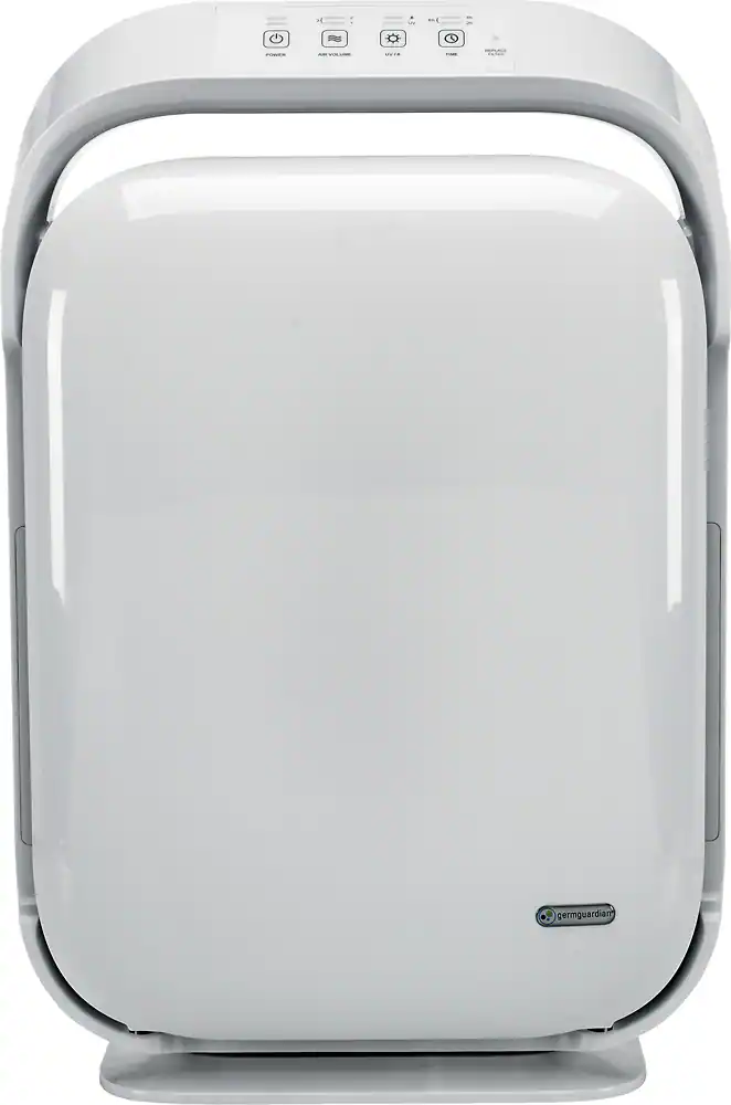 Front. GermGuardian - Hi-Performance Air Purifier Console with True HEPA Pure Filter, UV-C Light and Timer for 335 Sq. Ft Rooms - White.