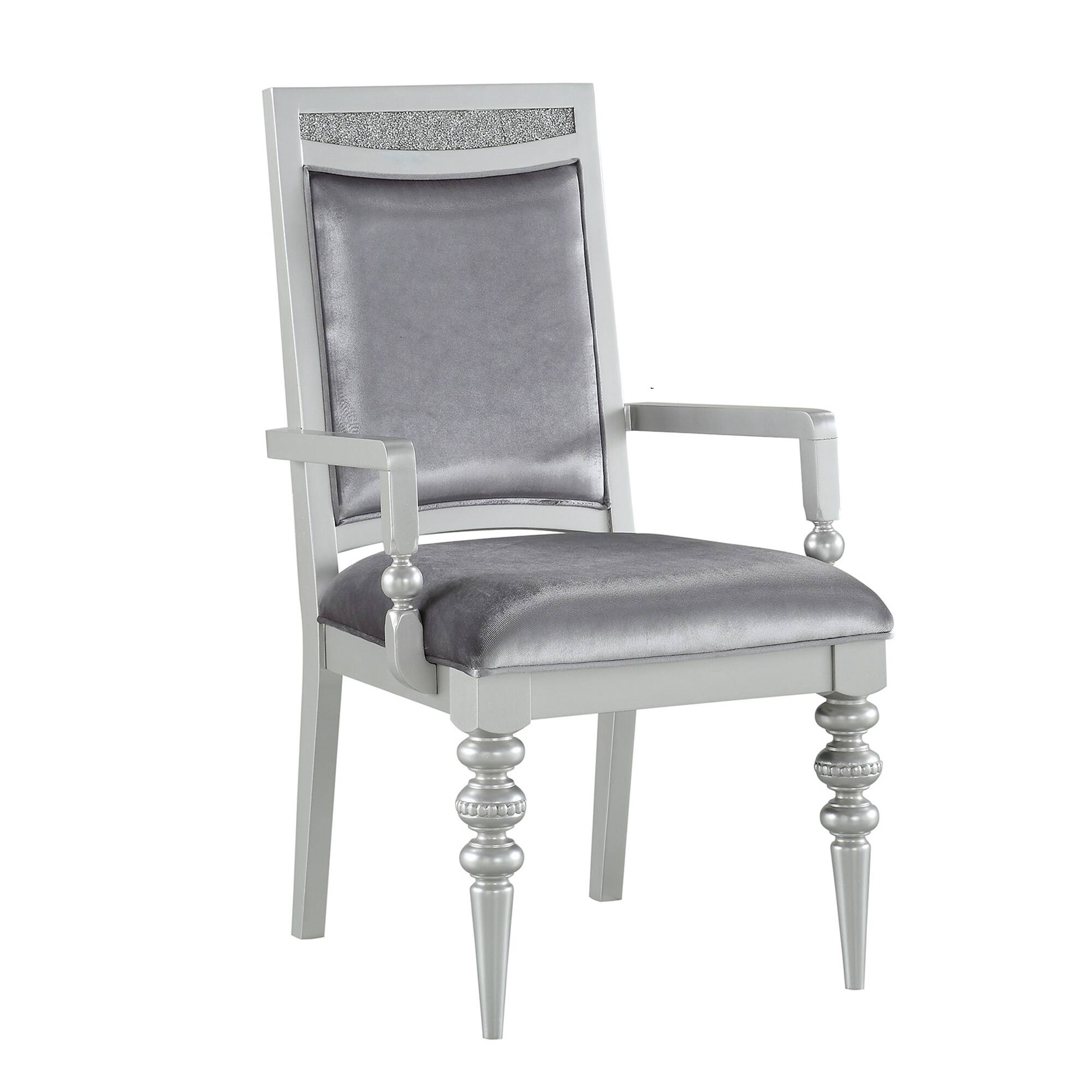 Front. Manhattan Lane - Crystal Inlaid Fabric Upholstered Wooden Arm Chair, Set of 2 - Silver.