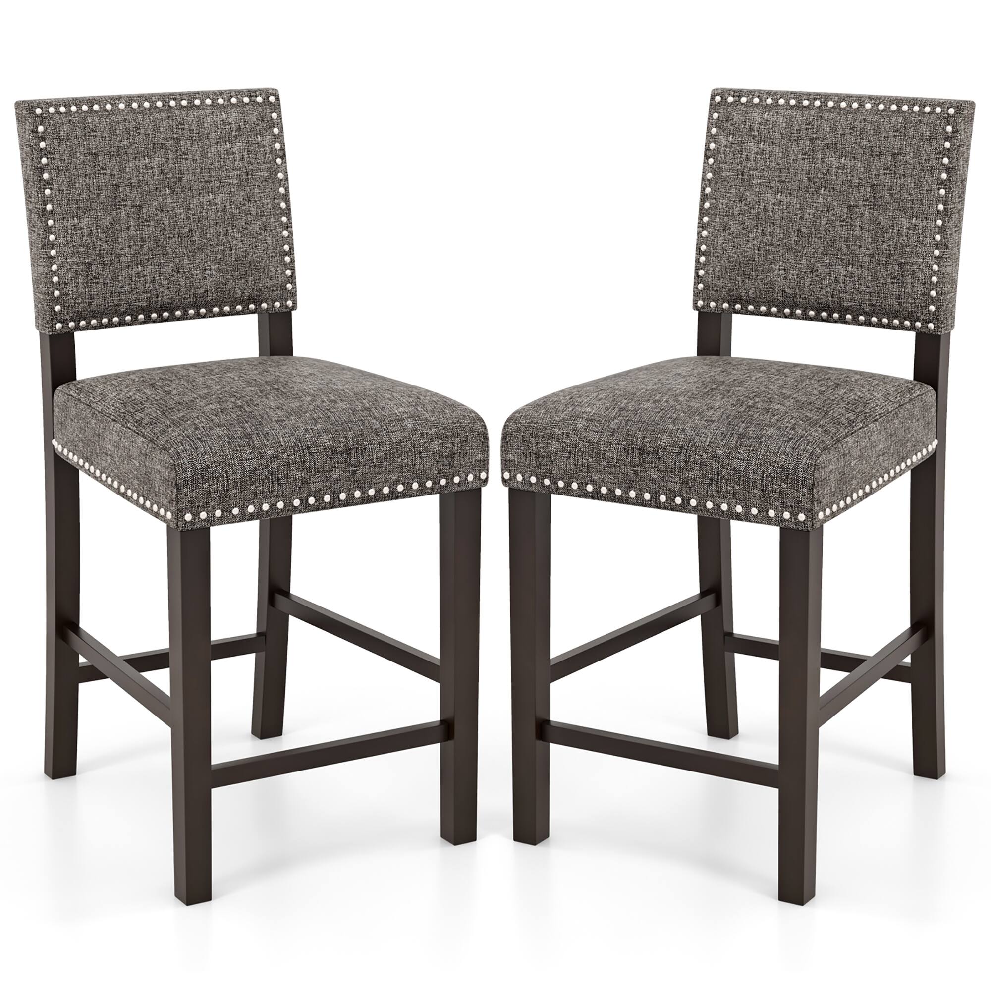 Alt View 8. Gymax - Gymax 4PCS Upholstered Bar Stools 26 Inch Counter Height Chairs w/ Sponge Cushions - Grey, Brown.