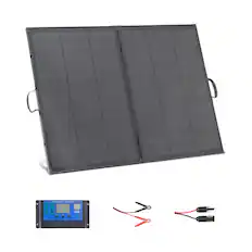 Front. VEVOR - 200W Foldable Solar Panel with Frame, 23% High-Efficiency Portable Monocrystalline Solar Panel Charger with 30A PWM - Black.