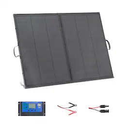 VEVOR - 200W Foldable Solar Panel with Frame, 23% High-Efficiency Portable Monocrystalline Solar Panel Charger with 30A PWM - Black