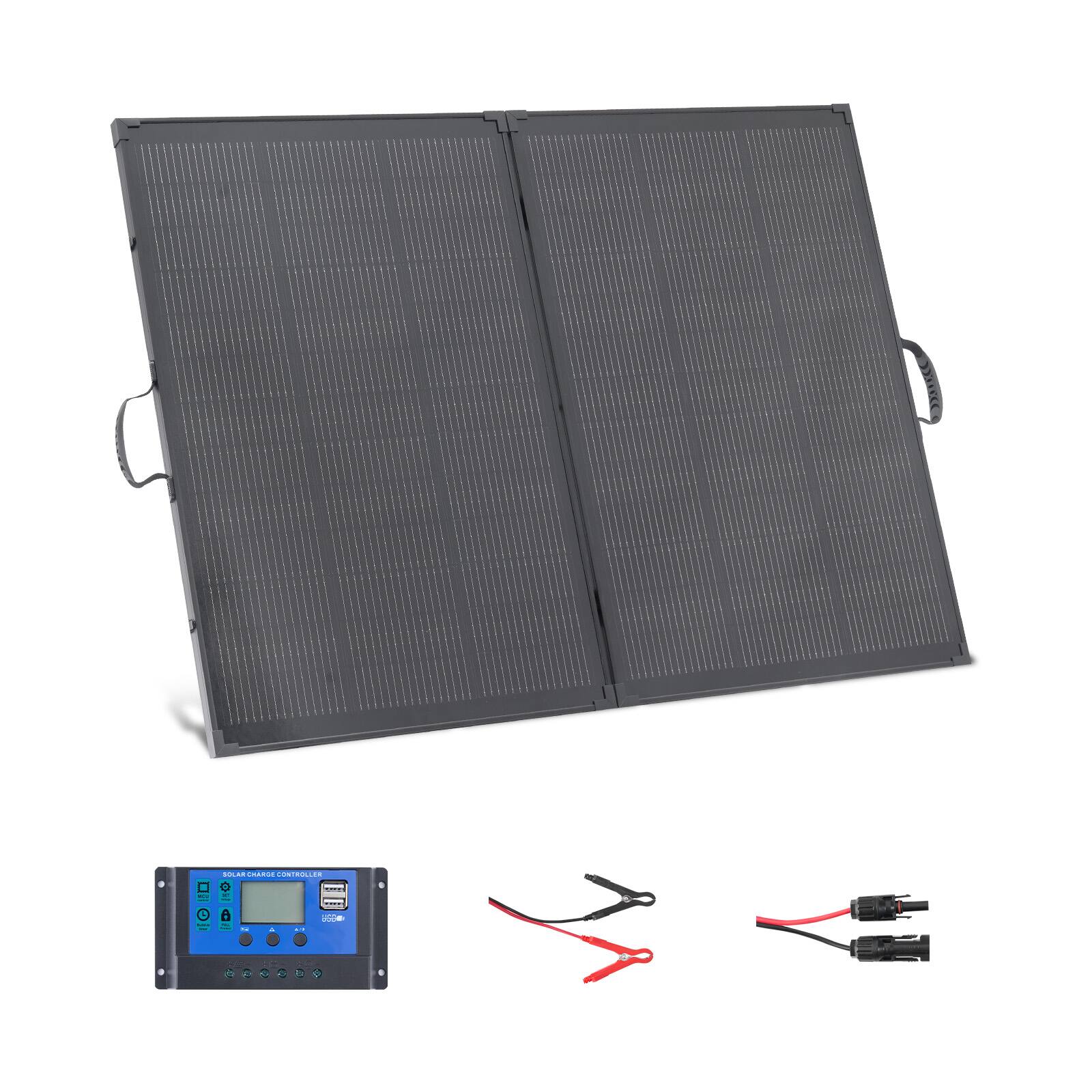 VEVOR - 200W Foldable Solar Panel with Frame, 23% High-Efficiency Portable Monocrystalline Solar Panel Charger with 30A PWM - Black