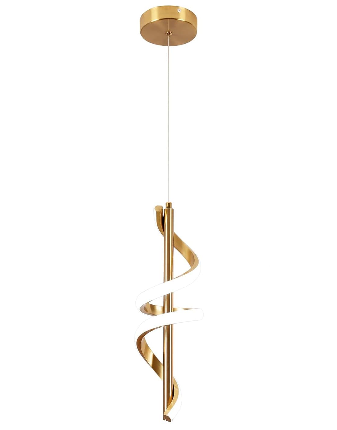 Front. FINEAK - Spiral Gold LED Pendant Light Fixtures - 5500K Cold White, Modern Adjustable Height Hanging Lights.